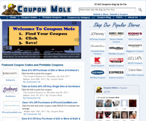 couponmole.com: Coupons, Coupon Codes & Printable Coupons from Coupon Mole
Coupon Mole has active coupons, coupon codes and printable coupons.  Search an active list of updated promo codes and deals.