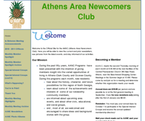 newcomers-club-athens-ga.org: Athens Area Newcomers Club
This site supports the local Athens Area Newcomer's Club.  It includes information on our officers, monthly meetings, special interest groups, charitable work, and individual members.