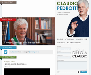 claudiopedrotti.net: Claudio Pedrotti
Claudio Pedrotti è candidato sindaco di Pordenone alle elezioni del 15 maggio 2011. È il candidato della continuità con il sindaco uscente Sergio Bolzonello. È sostenuto da una coalizione formata da Lista Bolzonello-Il Fiume, Partito Democratico e Vivo Pordenone