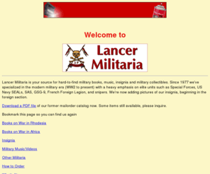 warbooks.com: MILITARIA - The Lancer Militaria Home Page
Lancer Militaria offers hard-to-find military books, insignia, music and collectibles from the U.S. and worldwide