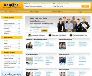 moverrfq.com: Find Local Businesses | Get Matched to Local Businesses | Respond.com
Find Local Businesses: Get Matched to Pre-Screened and Member-Referred Businesses | Respond.com