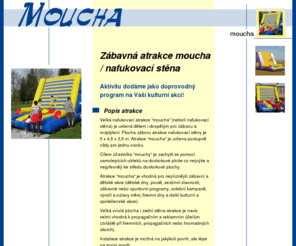 moucha.info: Atrakce moucha
Zábavná atrakce Moucha (neboli nafukovací stěna) je určená dětem i dospělým pro zábavu a rozptýlení. Cílem účastníka Mouchy je zachytit se pomocí samolepících obleků na doskokové ploše co nejvýše a nejpřesněji ke středu doskokové plochy.