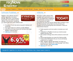 regnow.com: RegNow.com - Sell Software Online - Electronic Software & Shareware Marketing & Distribution
RegNow.com is an industry leader in providing e-commerce processing services and online credit card processing for vendors and authors of PC and Macintosh software, freeware, shareware, electronic art, shopping cart, ecommerce provider and other data. 