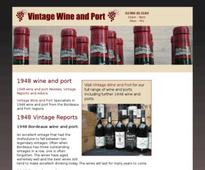 1948wine.com: 1948 Wine and 1948 Vintage Port Gifts
Fine 1948 wine and 1948 Vintage port gifts for sale. Single bottles and gift boxes. Large range of vintage 1948 wine and 1948 vintage port including 1948 Barolo.