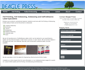 beaglepress.co.uk: Foil Printing, Embossing, Foil Embossing, Self-Adhesive Labels Specialists - Beagle Press, UK
Foil Printing, embossing, self-adhesive label specialists, Beagle Press have over 40 years experience and expertise, offering a professional approach for Foil Printing and Embossing.