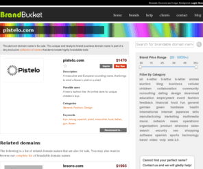 pistelo.com: pistelo.com | BrandBucket
BrandBucket Brandable Domain Names is a marketplace for Business Names and Domain Names, Web 2.0 Domain Names, 4 Letter and 5 Letter Domain Names, Find Business Names for sale.