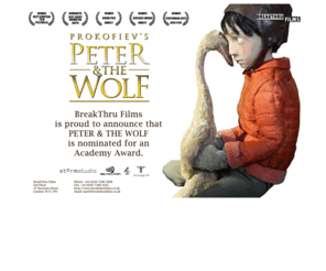 peterandthewolflive.net: Peter & the Wolf
Peter and The Wolf, Stop-frame Model Animation, Breakthru Films, Channel 4 Television, BAFTA Nominated, Annecy Winner, Philharmonia Orchestra, Christmas Special, Prokofiev, Duck, Cat, Bird, Suzie Templeton, Royal Albert Hall, Semafor Studio, 2006, Cartoon, Film