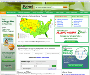 accupollen.com: Pollen.com - National Allergy Forecast & Information About Allergies
Pollen.com - Click on the current allergy forecast USA Map to get your local allergy report. Track you allergies with MyPollen, check past allergy levels, and more features at Pollen.com