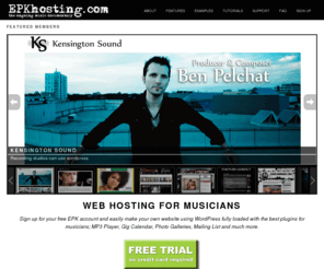 epkhosting.com: Web Hosting for Musicians by EPKhosting.com
Web hosting for musicians by musicians. Get a free blog with mp3 player, shopping cart, mailing list and widgets for Twitter, Facebook, Youtube and MySpace.