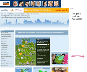 wetter.info: Wetter: Wetterbericht und Wettervorhersage bei wetter.info
Wetter: Wetterbericht und 9-Tage-Wettervorhersage für ihre Region oder Stadt. Dazu gibt's aktuelle Unwetterwarnungen, Reisewetter, Freizeitwetter und umfassende Informationen über Pollenflug, Luftqualität, Feinstaub und Ozon.