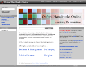 oxfordhandbooks.com: Oxford Handbooks Online : Home
Oxford Handbooks Online - a cross-searchable library