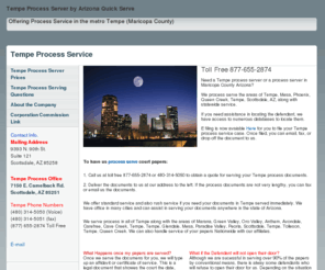 tempeprocess.com: Tempe Process Service | Tempe Process Servers | Tempe Process Server
Tempe Process Service serving process including legal documents including lawsuits, restraing orders, small claims and other legal papers in Tempe, Glendale, Peoria, Paradise Valley and Maricopa County.