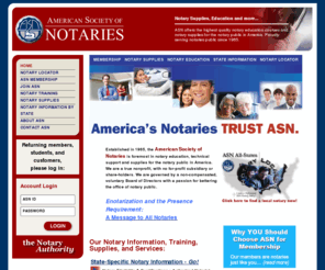 asnnotary.org: American Society of Notaries
Your source for notary education, notary stamp and notary seal packages, notary journals, and all other notary public supplies. Learn How to Become a Notary. Take an online notary training course or a live notary education class. Serving notaries public throughout the United States since 1965.