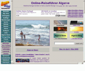 algarve-reisen.com: Algarve Online - Reiseführer Algarve
Alles über die Algarve - allg.Infos, Ortsbeschreibungen, Strände, Wanderungen, Ausflüge, Museen, Mietwagen, Ferienwohnungen