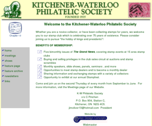 kwstampclub.org: Stamp club, collectors, Philatelic Society of Kitchener-Waterloo Philatelic Society
Kitchener-Waterloo Philatelic Society, a club for stamp collectors in the
K-W area.