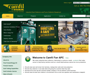 farrapc.net: Industrial Dust Collectors and Fume Collectors - Camfil Farr APC
Camfil Farr Air Pollution Control manufactures industrial dust collectors and fume collection equipment to clean up manufacturing processes.  