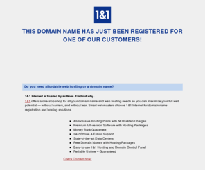 continuous-wear.org: Web hosting, domain name registration and web services by 1&1 Internet
1&1 offers Web hosting, domain names, website builders, servers, and email solutions. Find affordable, dedicated ad-free web hosting, domain name registration and e-mail solutions.  Choose 1&1 Internet to host your small business website or personal web site.