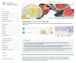 astrazenecaclinicaltrials.com: AstraZeneca Clinical Trials - Information on AstraZeneca-sponsored clinical trials
AstraZenecaClinicalTrials.com provides an easily accessible repository for AstraZeneca-sponsored clinical trials regarding currently marketed drugs, such as Nexium, Crestor and Seroquel.