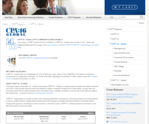 cpa16-global.com: W. P. Carey
W. P. Carey & Co. LLC provides long term sale leaseback and build to suit financing for companies worldwide and manages a global investment portfolio worth more than $10 billion. 