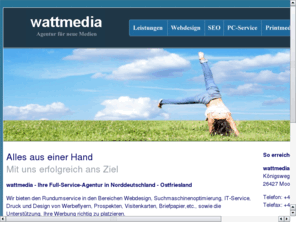 berreth.info: wattmedia - Druck Flyer Ostfriesland Prospekte Andy Berreth - Webhosting Suchmaschinenanmeldung Domainhosting Webseitenerstellung Webdesign Webseiten Agentur PC Service Werbung Print Webdesign Webseiten Design kostengünstig Norddeutschland Ostfrielsand
Webhostung und Webseitenerstellung, Marketing und Werbung - Werbeagentur.Ihre Agentur Vorort. Erstellung von Webseiten Preisgünstiger Webspace  Entwurf und Druck jeglicher Flyer und Prospekte sowie Briefpapier und Visitenkarten.