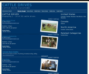 cattledrives.com: Cattle Drives & Working Ranches - Gordon's Travel Guide
Cattle Drives & Working Ranches. Find cattle drive vacations & working ranch vacations in the US & Canada. Brought to you by Gordon's Travel Guide - Adventure & Active Travel.