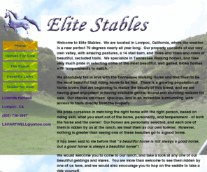 elite-stables.com: Home Page
Beautiful stable of Tennessee Walking Horse, or TWH, gaited trail horses