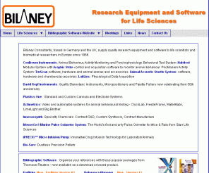 bilaney.com: Bilaney Consultants
Bilaney Consultants in the UK and Germany supply EndNote, Reference Manager and high quality 
life research equipment from Coulbourn, David Kopf Instruments and Plastics One