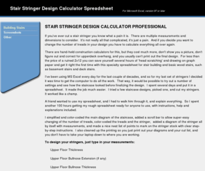 stairstringercalculator.com: Building Stairs
spreadsheet calculates rise and run for stair stringers