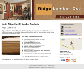 ridgelumbercompany.com: Lumber Products North Ridgeville, OH ( Ohio ) - Ridge Lumber Co.
Ridge Lumber Co. of North Ridgeville, OH offers quality lumber products since 1950. Call 440-328-4465 for building and remodeling assistance.