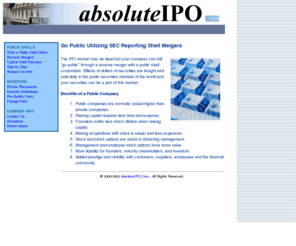 absoluteipo.com: AbsoluteIPO.com - Investment Banking, Reverse Mergers, Mergers & Acquisitions, Public Shells
