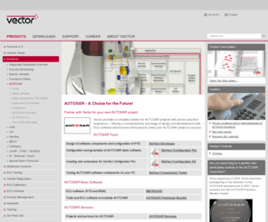 autosar-solutions.com: Vector: Software + Services for Automotive Engineering
Software and engineering services for the networking of electronic systems in the automobile and related industries (CAN, CANopen, J1939, LIN, FlexRay, etc.).