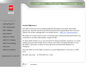 cebit2011.info: Rückblick CeBIT 2011
Software & Programmierung - CeBIT 2012  -  CRS und Sage - iPSS Leitstand - Sage MES Lösung - Sage MES Software - Sage CRM Software