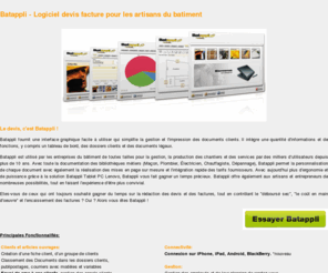 logicielbatiment.net: Le devis, c'est Batappli !
Logiciel batappli de devis, facture, chiffrage, gestion pour artisan du batiment et btp