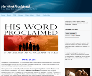 hiswordproclaimed.org: Home - His Word Proclaimed
A Call to a Global Scripture Proclamation around the world beginning October 17-21, 2011.