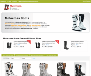 motocross-boots.com: Motocross Boots | AlpineStars Motocross Boots | Thor | Motocross-Boots.com

				Hello and welcome to Motocross-Boots.com! This is where you will find all of the Motocross Boots you've been looking for. We have a great selection to choose from, starting with AlpineStars Motocross Boots and Thor Motocross Boots. It does not matter what you're looking for we can help you find it with the lowest prices online. Checkout secur