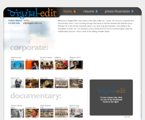digital-edit.com: digital-edit home
Andrew Damon Editor, Digital Video, Editor, Documentary, Digital-Edit, Film Editor, San Francisco, Final Cut Pro 