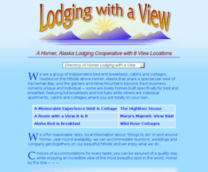 lodginghomeralaska.com: Homer Alaska lodging with a view! Cabins, bed and breakfasts overlooking Homer Alaska
A Homer Alaska lodging cooperative with 8 view locations. Cabins, bed and breakfasts, cottages.