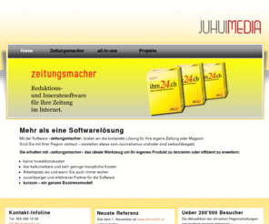 juhuimedia.ch: Mehr als eine Softwarelösung - juhuimedia GmbH
Sie erhalten mit «zeitungsmacher» das ideale Werkzeug um Ihr eigenes Produkt zu lancieren oder effizient zu erweitern.