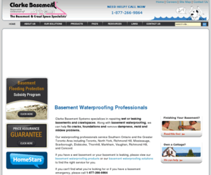 basementsystemsnorth.com: Basement Waterproofing Systems - Professional Wet, Leaking, Crawlspaces, Cracks, Foundation Basement Repairs
Clarke Basement Systems specializing in water proofing  structural and crawl space repairs for the Toronto, GTA, and Southern Ontario regions.