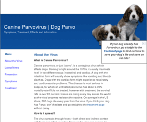 canineparvovirus.net: Canine Parvovirus | Dog Parvo
Canine Parvovirus, the infectious dog disease causing vomiting, diarrhea and fever. Symptoms, Treatment, Information, Vaccinations, Effects.