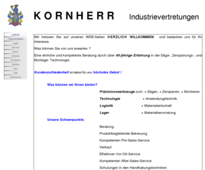 kornherr.biz: Einleitung
Wir bieten Beratung, Betreuung und Verkauf zu den Themen Sägen, Gewindeschneiden, VHM-Werkzeuge, Montieren, Profilstahlbearbeitung und Minimalmengenschmierung für Industrie und Handwerk.