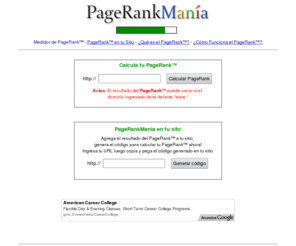 pagerankmania.com: PageRankMania.com - Medidor de PageRank
Medidor de PageRank on-line. Todo sobre el PageRank. PageRank Status.