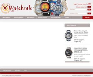 aussiewatchsale.com: WatchSale - Timex & Casio Specialists - Large Range Great Prices!
WatchSale Limited - a New Zealand online store selling clearance watches at low prices.  Watches are sourced worldwide and sold at prices intended to be well below normal retail prices.  All watches are 100% genuine and 100% brand new.