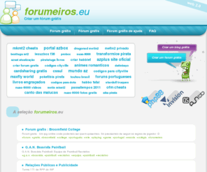 forumeiros.eu: Criar um fórum - forumeiros.eu - Fórum grátis
Fórum grátis, criar um fórum grátis Fórum baseado no mangá de naruto, com sistema Daemon de RPG. G.A.N. Boavista Paintball- Equipa de Paintball recriativo