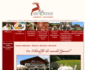 landhotel-zur-grenze.de: Landhotel zur Grenze - Schanz 2 - 88167 Maierhöfen im Allgäu - Tel. 07562/97551-0 - Fax 07562/97551-29 - E-Mail: info@landhotel-zur-grenze.de
Das Landhotel zur Grenze in Maierhöfen im Allgäu besticht durch seine traumhafte Lage im Voralpenland. Nach einer entspannten Nacht kann man beim Wandern auf den zahlreichen Wanderwegen und in den vielen Naturschutzgebieten frische Kraft tanken und die ausgezeichnete Küche genießen.