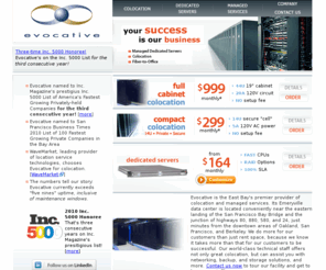 datacenterbackup.com: Evocative, Inc. - Colocation and Managed Services
Evocative, Inc. provides colocation and managed services to small and midsized businesses that demand top-tier reliability and performance for their Internet-based initiatives.