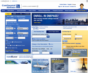 coontinental.com: Continental Airlines - Airline Tickets, Vacations Packages, Travel Deals, and Company Information on continental.com
Continental Airline Ticket Reservation, Find all current Continental flight information online, check flight status or book an online airline ticket reservation.