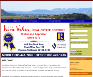 kemweberrealestate.com: Kem Weber Real Estate and Nipomo Appraisal - serving the Central Coast of California since 1976. 805-441-7076
Kem Weber Real Estate Services and Nipomo Appraisal - Broker and Appraiser since 1976.