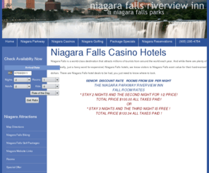 niagarafallscasinohotels.com: Niagara Parkway Riverview Inn - Niagara Falls Parks
Niagara Parkway Riverview Inn is located on the beautiful Upper Niagara River Parkway. Just remodeled and is very clean restful place. Play Niagara's best golf courses. Bike, fish and hike the Niagara Parkway.