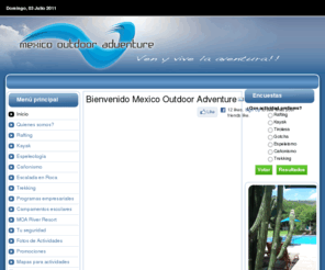 mexicooutdooradventure.com: Mexico Outdoor Adventure - Turismo alternativo ,Tu aventura total, rafting, kayak, espeleismo , cañonismo , escalada
Mexico Outdoor Adventure: Rafting en el rio pescados,rio antigua, Kayak, Caminatas, Campamentos Escolares, Escalada, Rappel,turismo de aventura, turismo alternativo, dinamicas de integracion, grupos empresariales, hoteles veracruz, hoteles xalapa, Resort veracruz, rapidos de veracruz, hospedaje en veracruz, Jalcomulco rafting, hoteles jalcomulco,rapidos de morelos, cuernavaca rafting,team building,teambuilding,dinamicas vivenciales, dinamicas de integracion, turismo alternativo,.